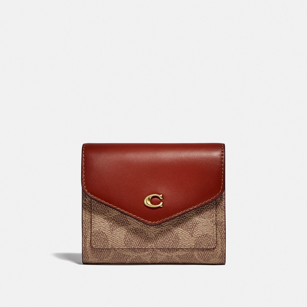 Coach Wyn Small Leather Wallet In Colorblock Signature Canvas - Tan Rust