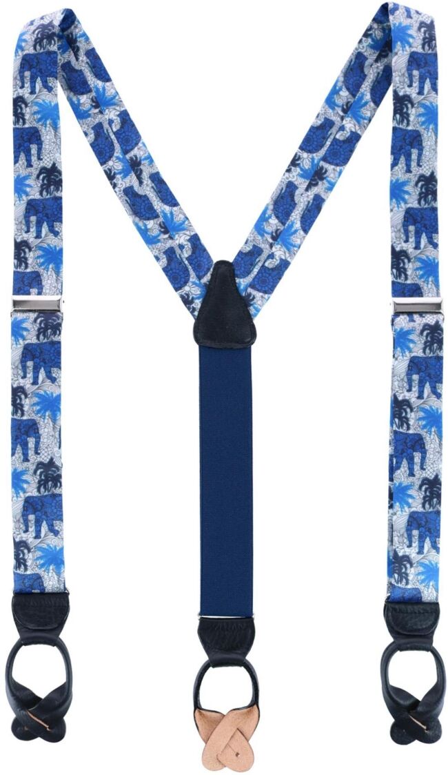 Trafalgar Men's Elliot The Elephant Safari Silk Button End Suspenders - Blue