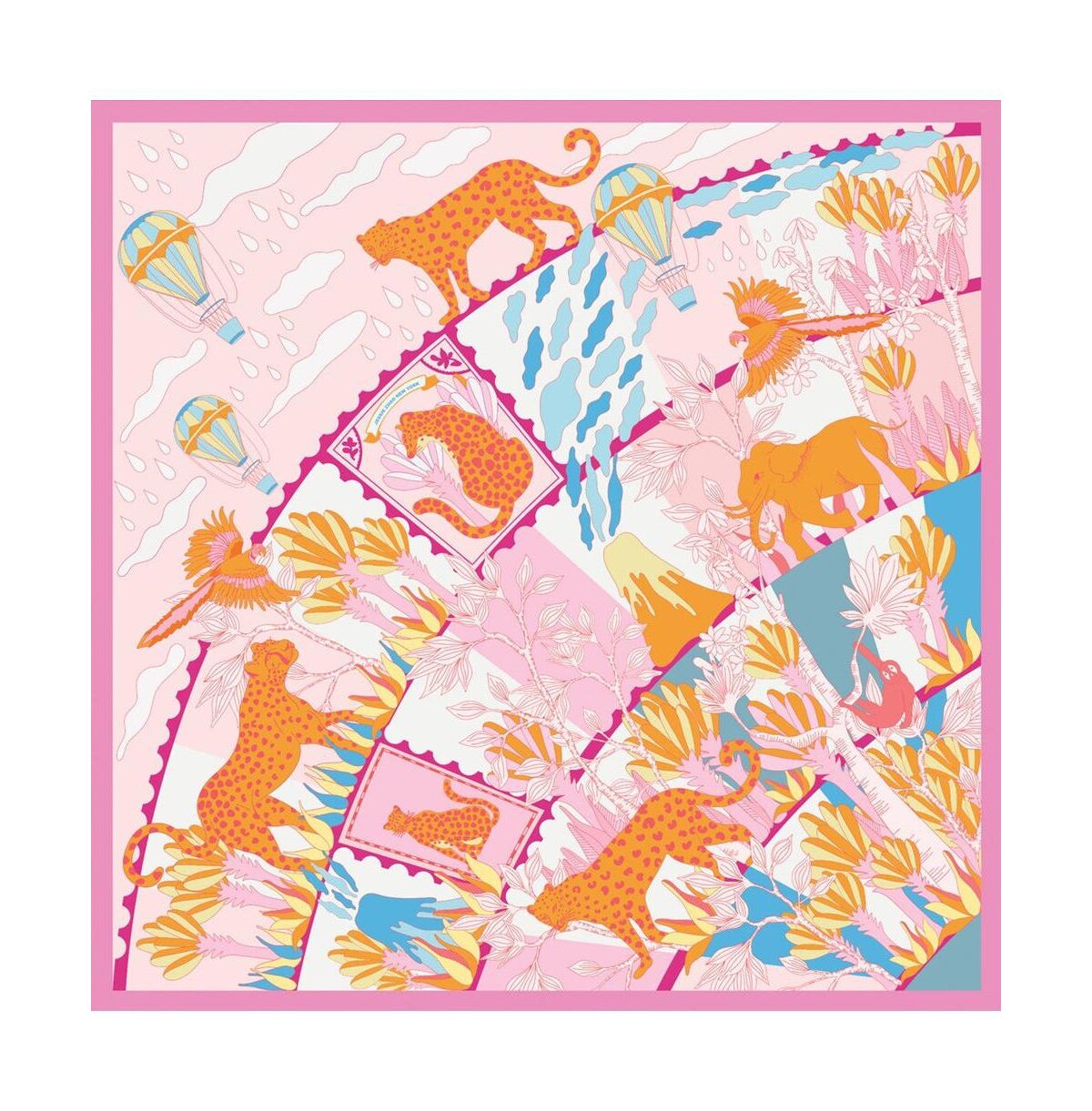 Jessie Zhao New York Double Sided Silk Scarf of Around The World - Pink and orange