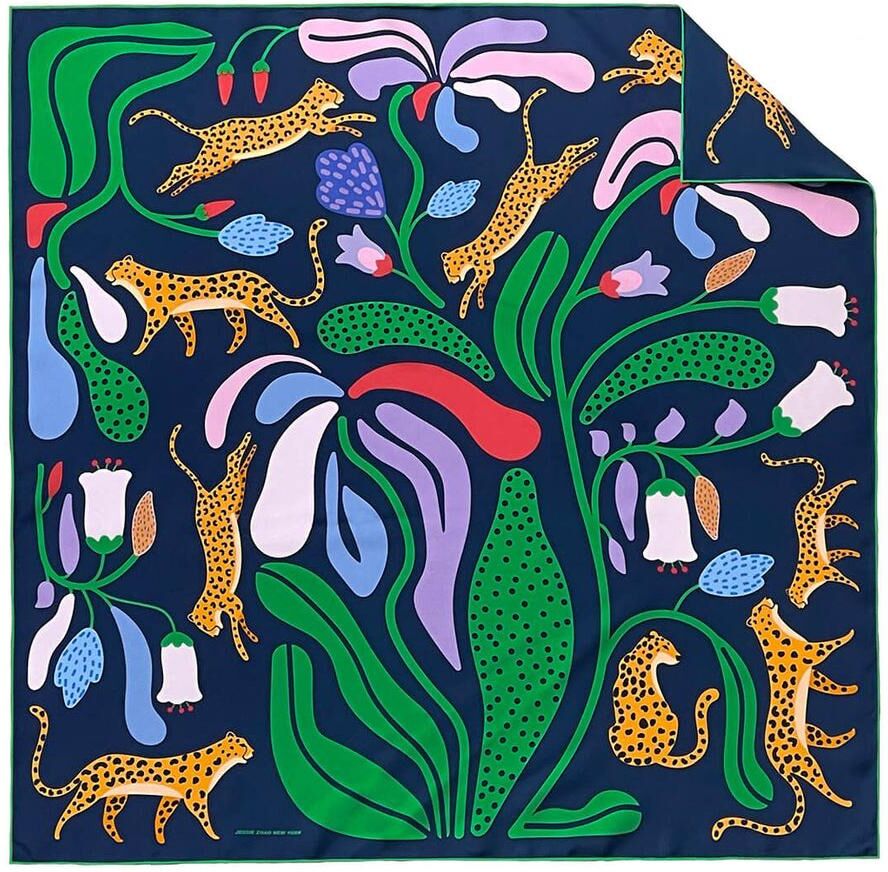 Jessie Zhao New York Double Sided Silk Scarf Of Jungle Night - Dark green and black