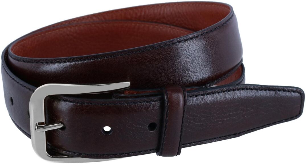 Trafalgar Men's 35MM Pebble Grain Leather Belt with Silver Buckle - Brown