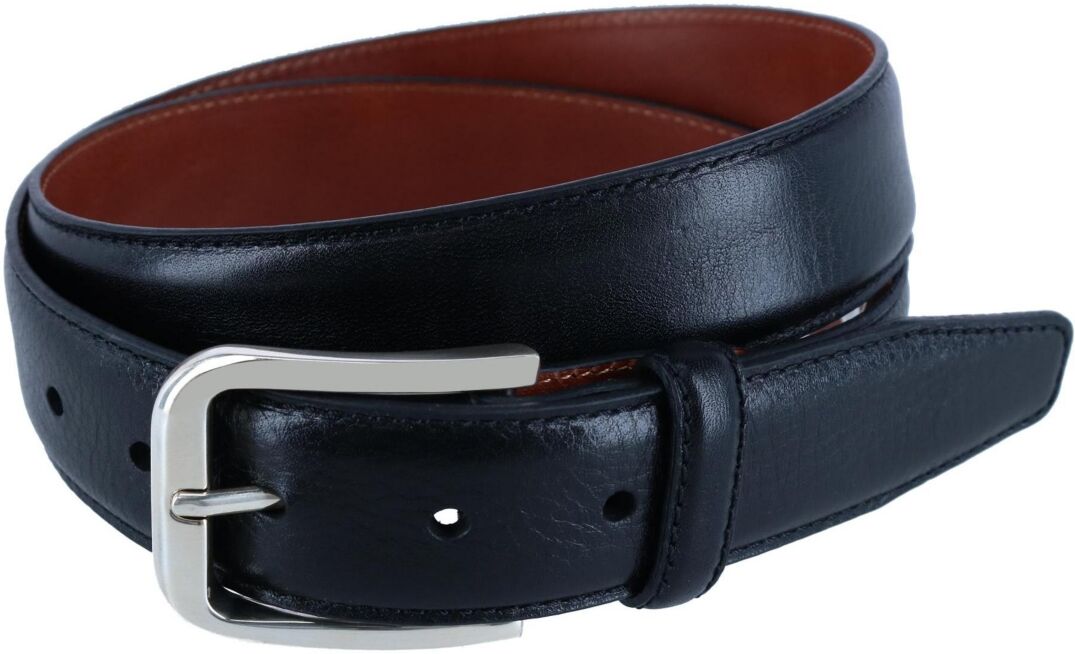 Trafalgar Men's 35MM Pebble Grain Leather Belt with Silver Buckle - Black