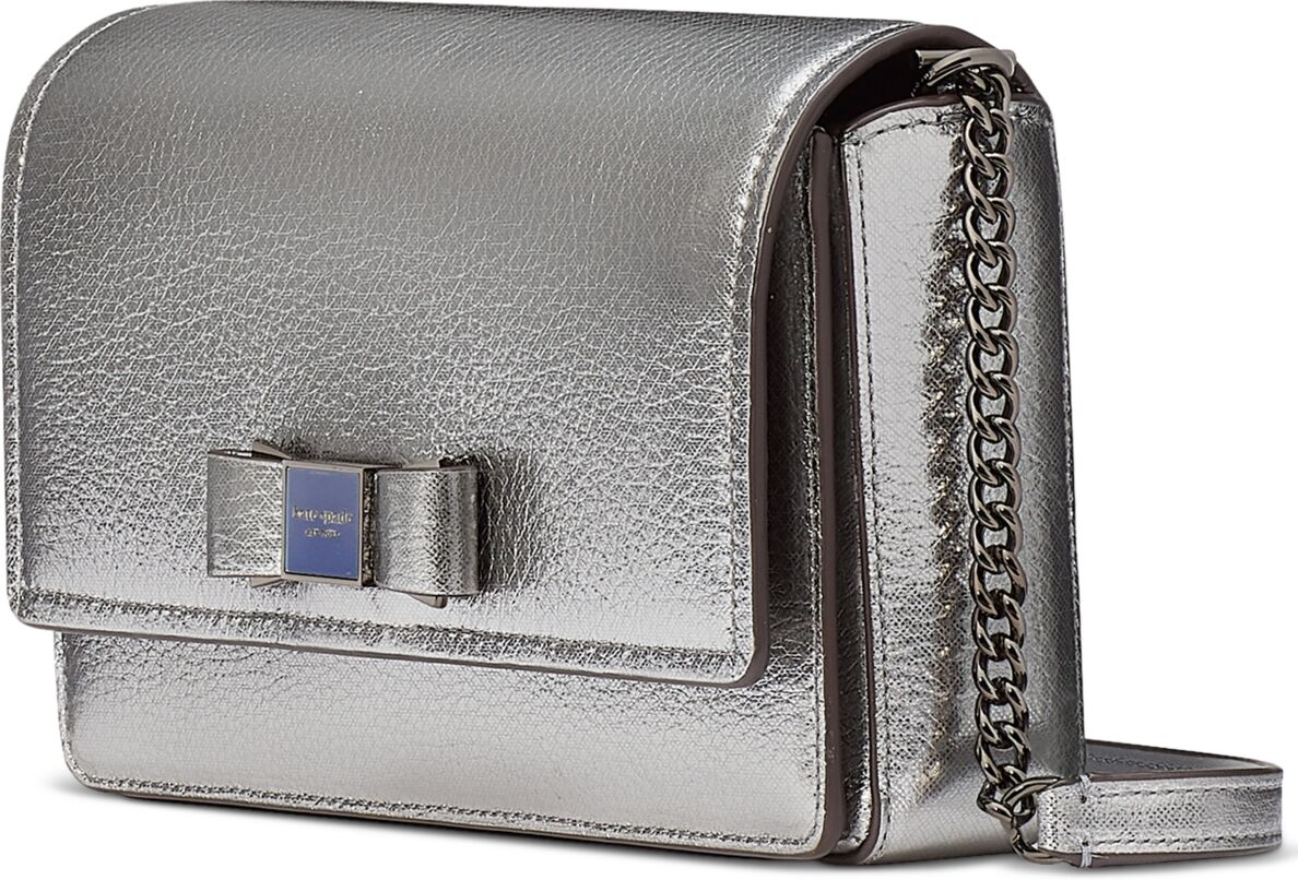 kate spade new york Morgan Bow Embellished Metallic Leather Flap Chain Wallet - Silver