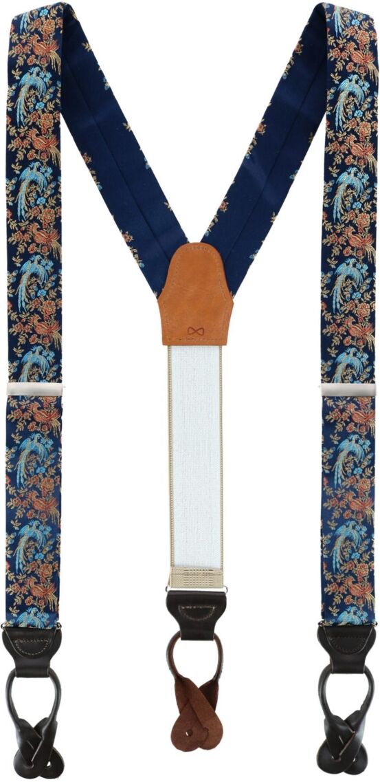 Trafalgar Men's Birds of Prosperity Silk Button End Suspenders - Navy