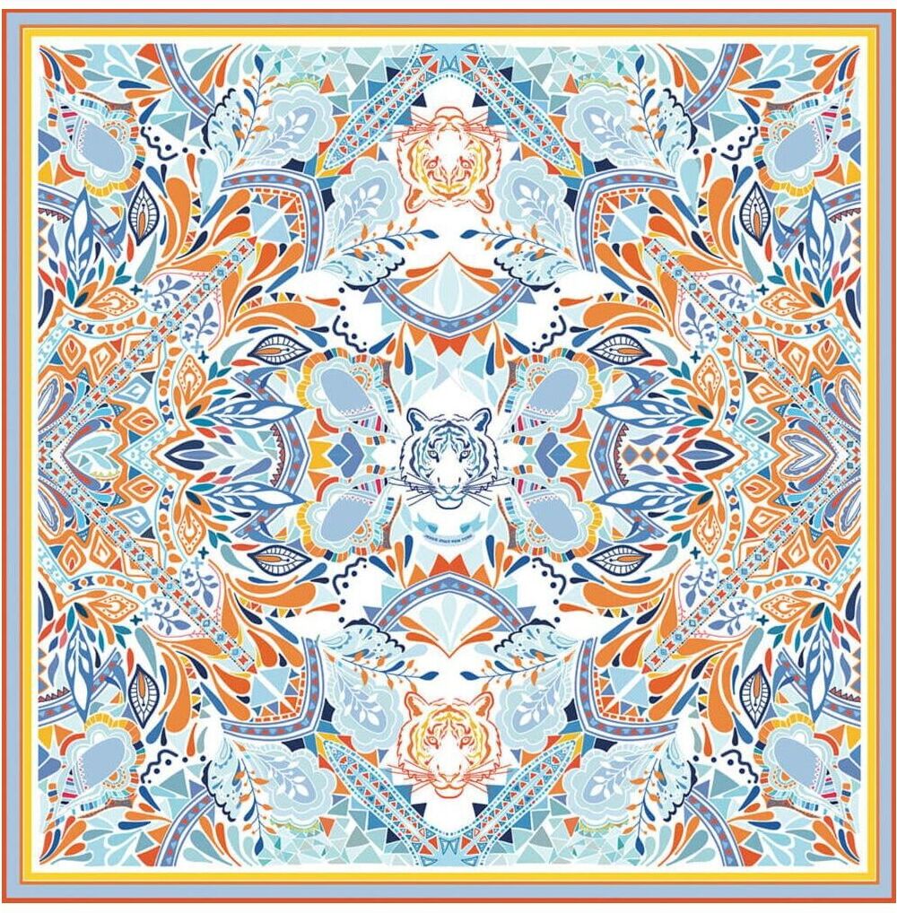 Jessie Zhao New York The Tropical Garden Silk Scarf - Orange and blue