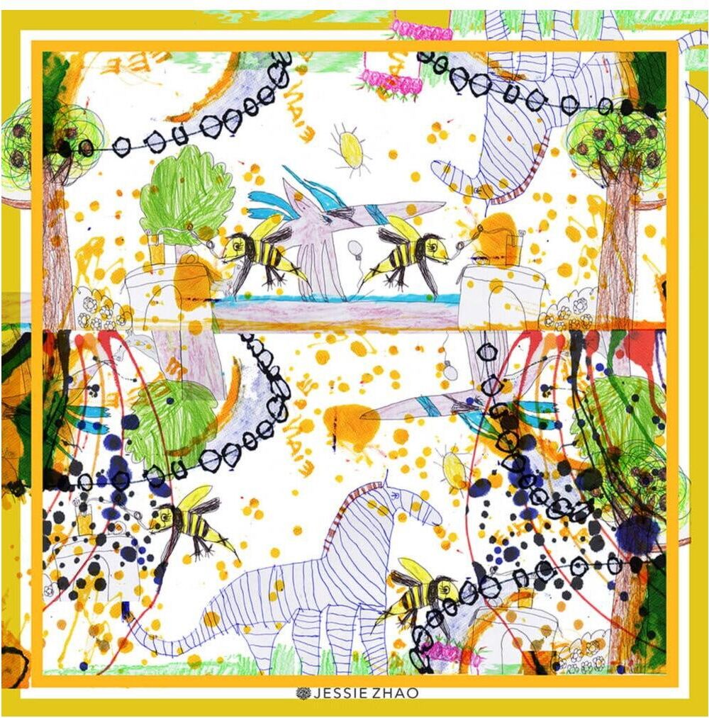 Jessie Zhao New York Silk Scarf of Wonderful World: Once Upon A Time - Yellow and white