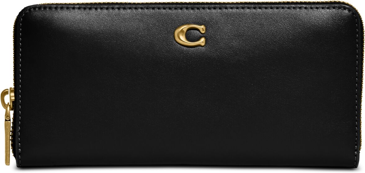 Coach Smooth Leather Slim Accordion Zip-Around Wallet - Black