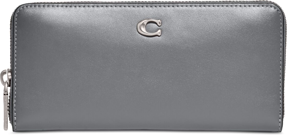 Coach Smooth Leather Slim Accordion Zip-Around Wallet - Grey Blue