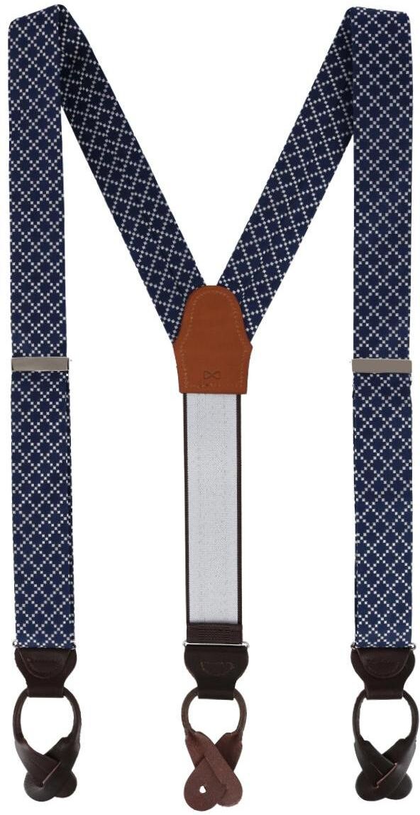 Trafalgar Rowan Geometric Pattern Silk Button End Suspenders - Navy