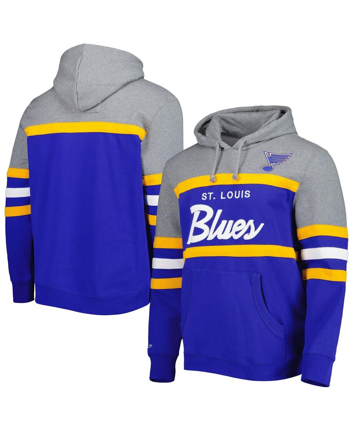 Mitchell & Ness Men's Mitchell & Ness Blue, Heather Gray St. Louis Blues Head Coach Pullover Hoodie - Blue, Heather Gray