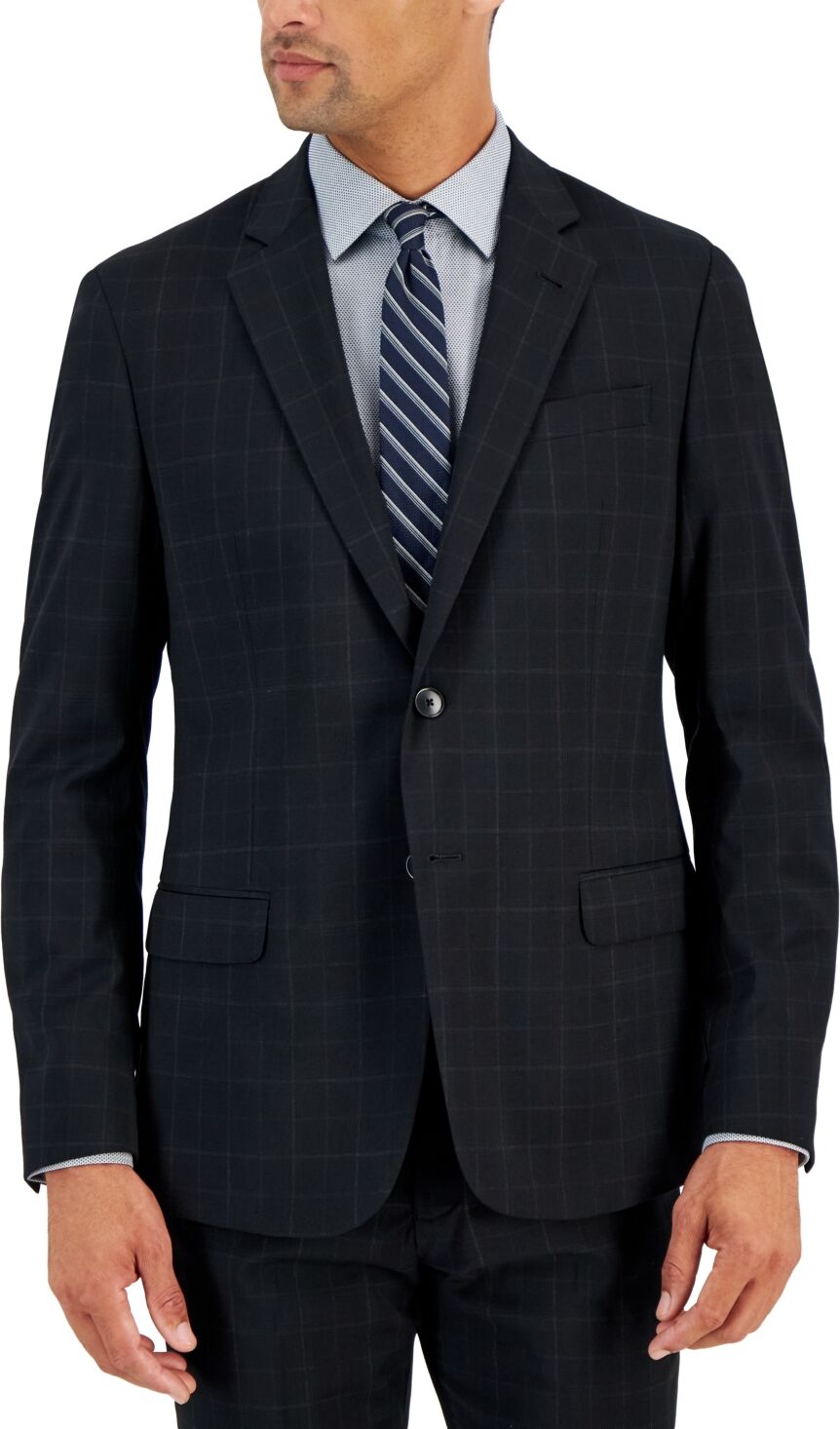 A|x Armani Exchange Armani Exchange Men's Slim-Fit Black Windowpane Wool Suit Jacket - Black