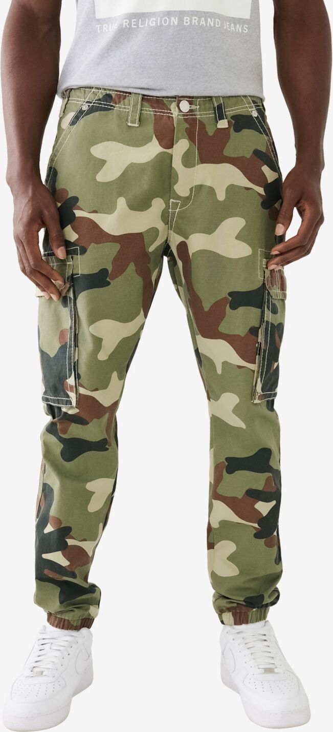 True Religion Men's Non Denim Camo Big T Cargo Joggers - Green Camo