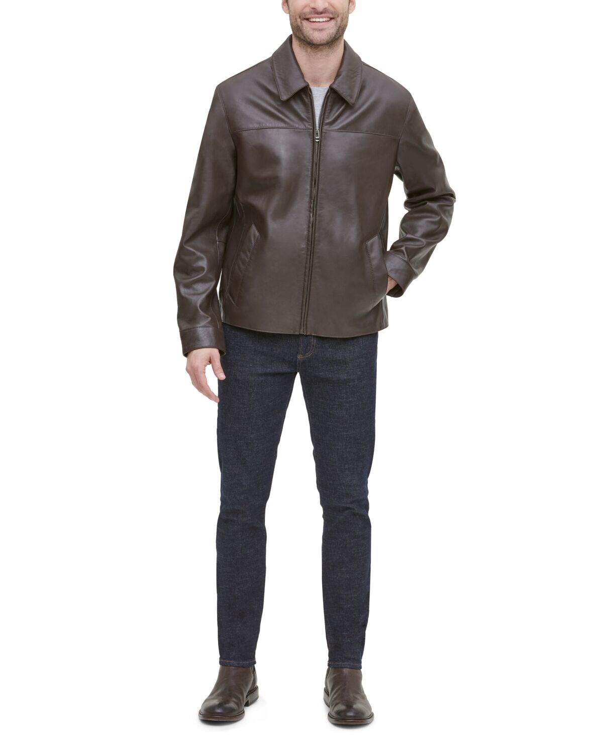 Cole Haan Men's Leather Jacket, Created for Macy's - Java