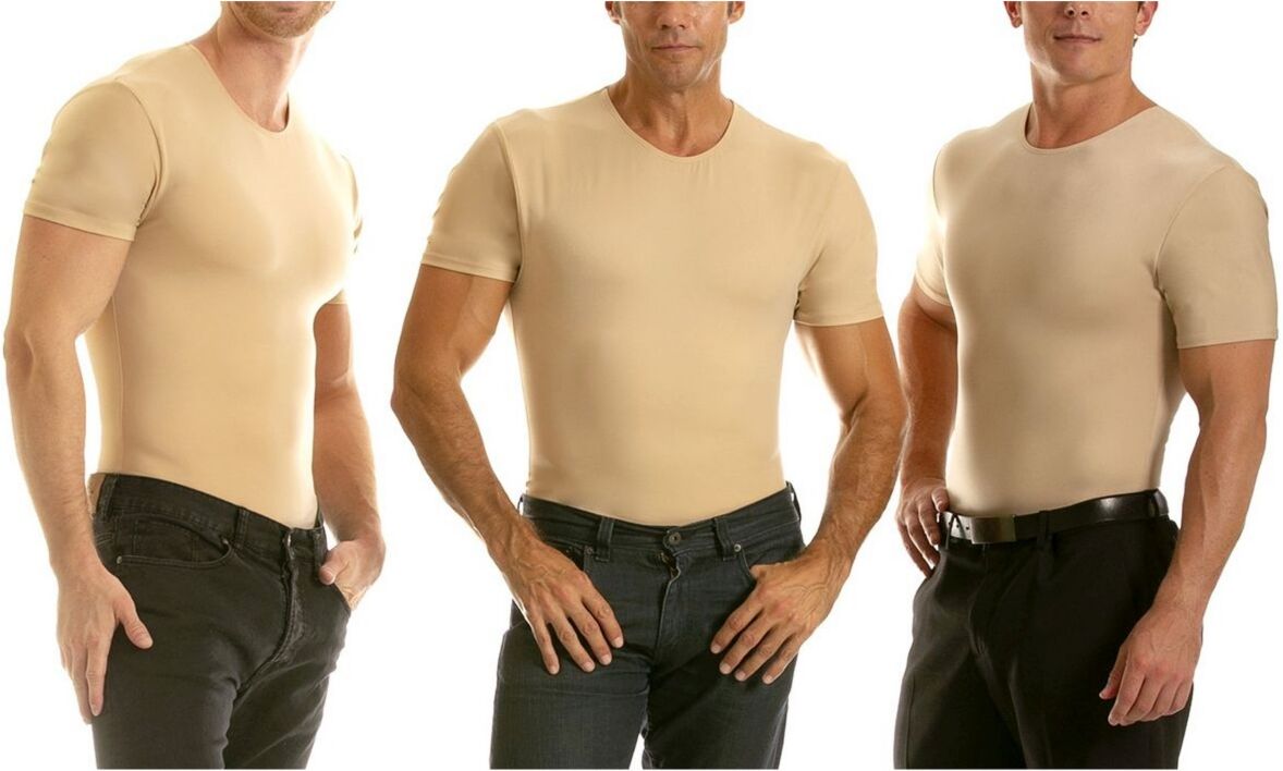 Instaslim Men's Big & Tall Insta Slim 3 Pack Compression Short Sleeve Crew-Neck T-Shirts - Tan