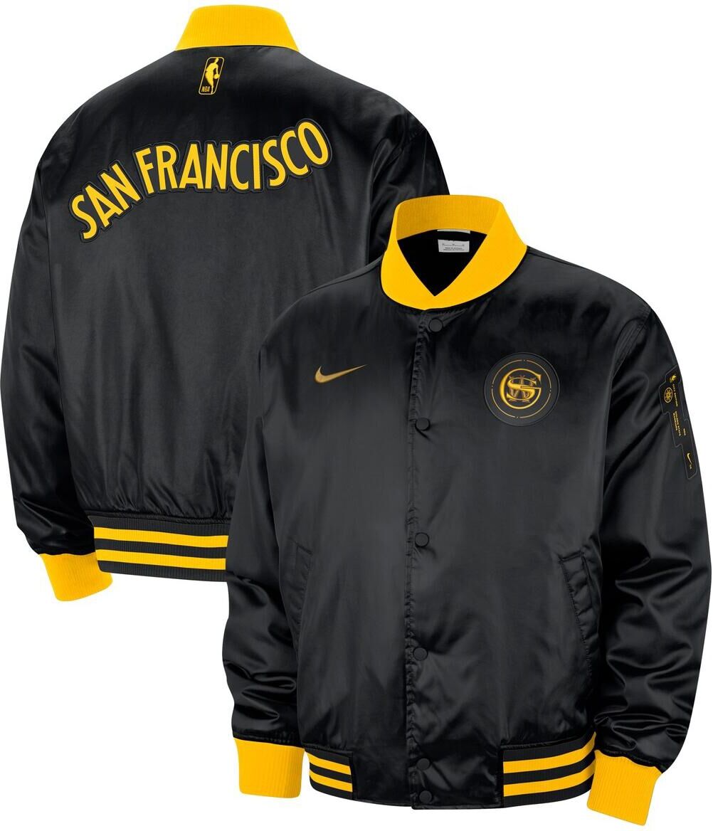 Nike Men's Nike Black Golden State Warriors 2023/24 City Edition Courtside Premier Full-Snap Bomber Jacket - Black