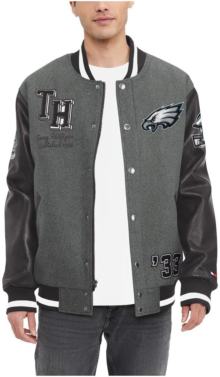 Tommy Hilfiger Men's Tommy Hilfiger Heather Gray, Black Philadelphia Eagles Gunner Full-Zip Varsity Jacket - Heather Gray, Black