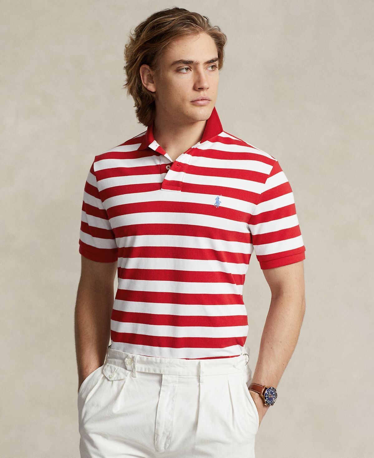Ralph Lauren Polo Ralph Lauren Men's Classic-Fit Striped Mesh Polo Shirt - Rl  Red/white