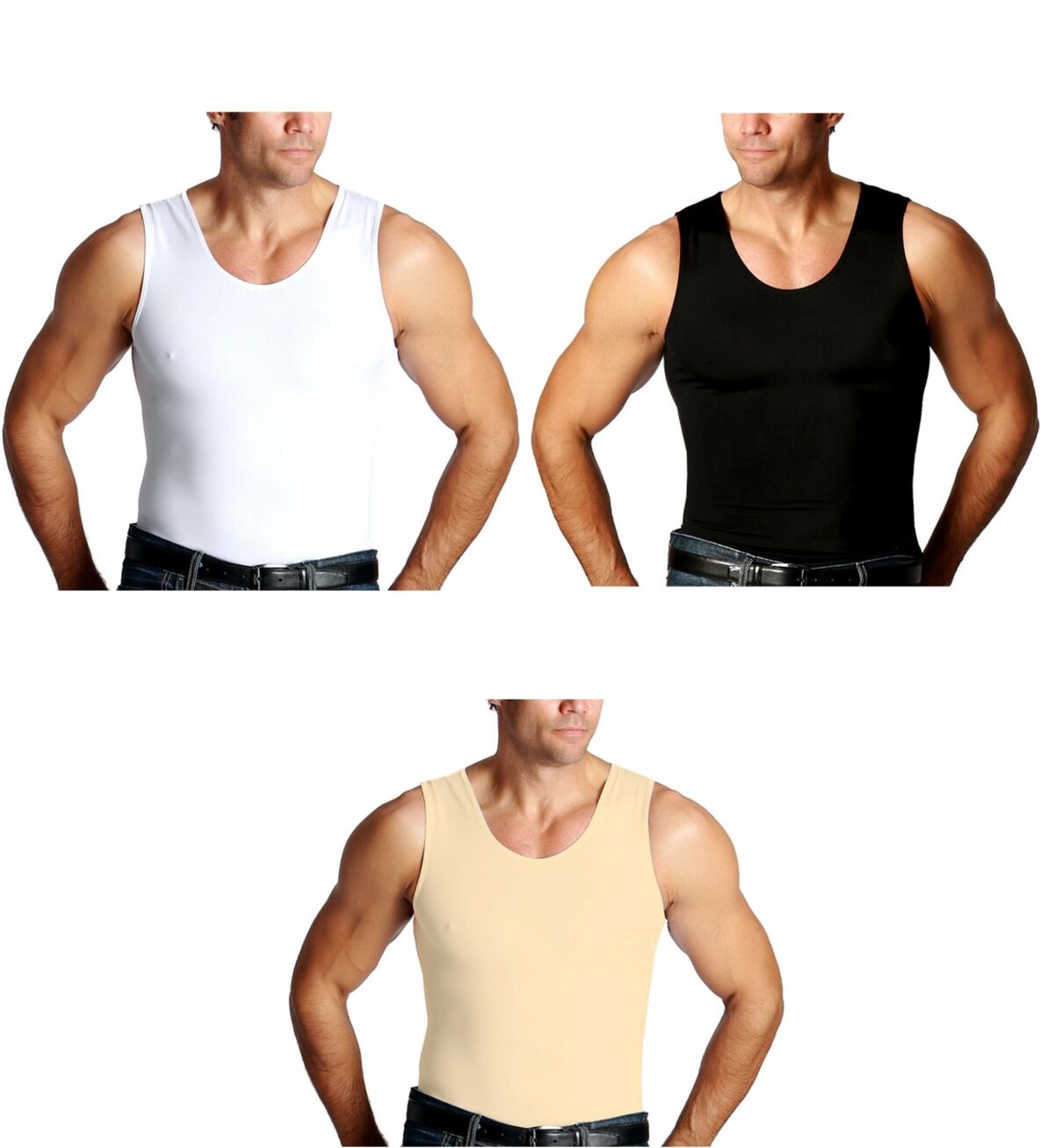 Instaslim Men's Big & Tall Insta Slim 3 Pack Compression Muscle Tank T-Shirts - Tan