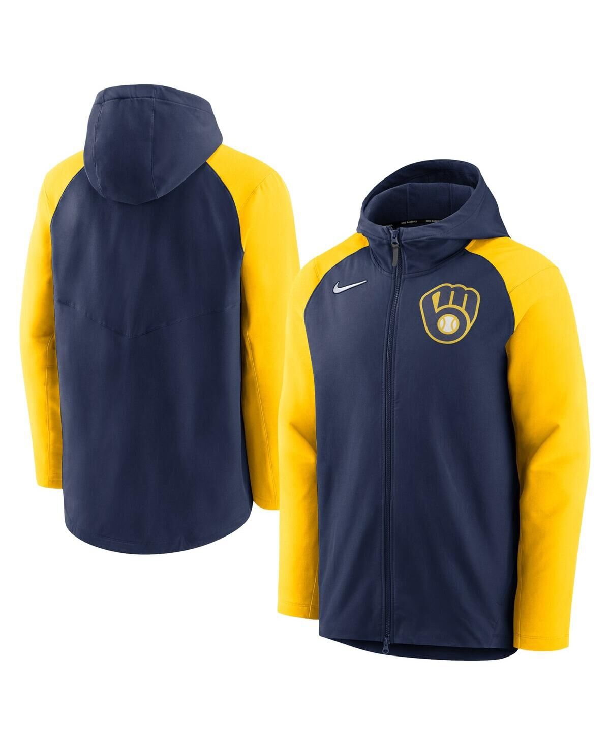 Nike Men's Nike Navy and Gold Milwaukee Brewers Authentic Collection Full-Zip Hoodie Performance Jacket - Navy, Gold