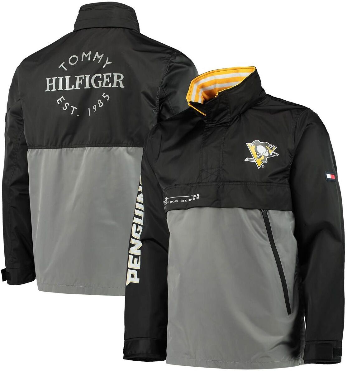 Tommy Hilfiger Men's Tommy Hilfiger Black, Gray Pittsburgh Penguins Anorak Quarter-Zip Hoodie Jacket - Black, Gray