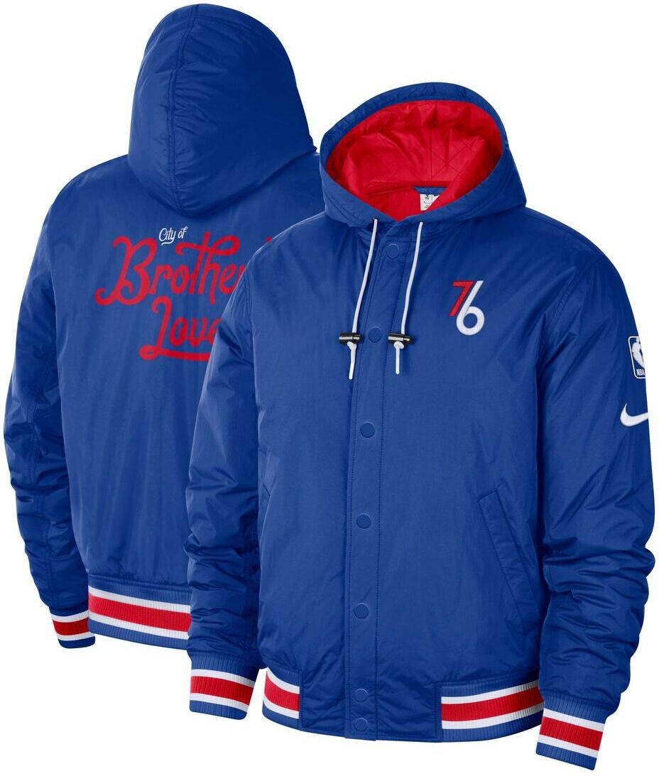 Nike Men's Nike Blue, Red Philadelphia 76ers 2022/23 City Edition Courtside Bomber Full-Zip Hoodie Jacket - Blue, Red