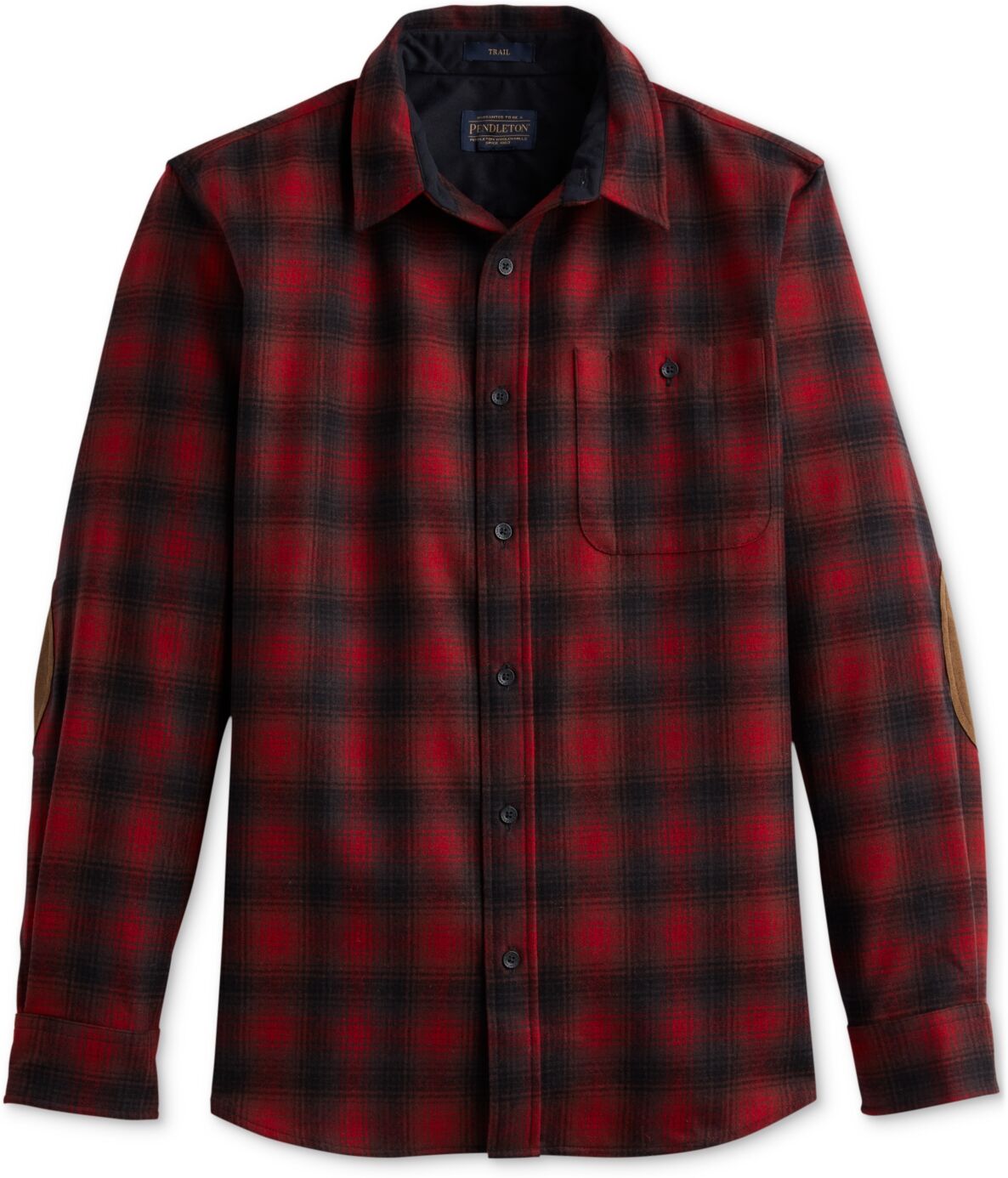 Pendleton Men's Trail Plaid Button-Down Wool Shirt with Faux-Suede Elbow Patches - Red Ombre