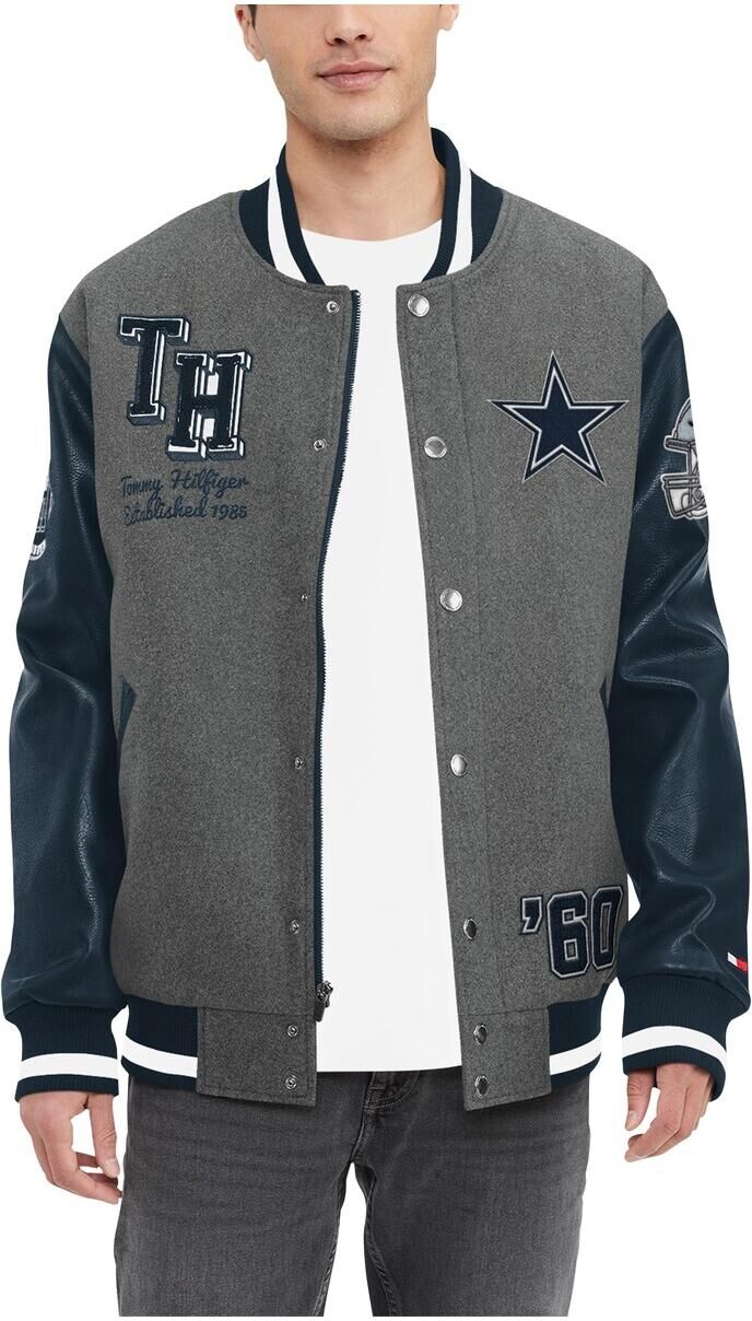 Tommy Hilfiger Men's Tommy Hilfiger Heather Gray, Navy Dallas Cowboys Gunner Full-Snap Varsity Jacket - Heather Gray, Navy