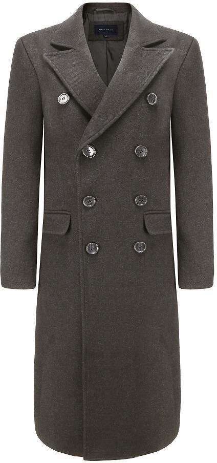 Braveman Men's Double-Breasted Knee Length Wool Blend Three Button Long Overcoat Top Coat - Charcoal