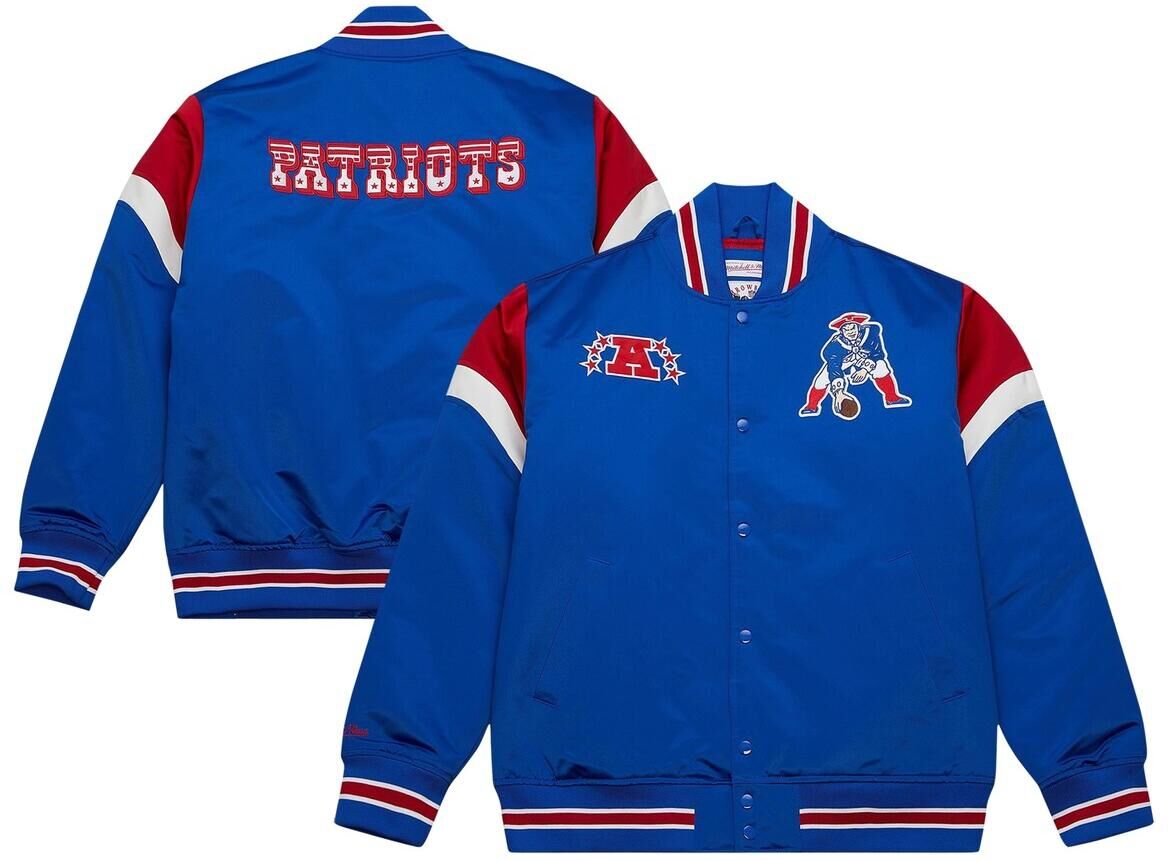 Mitchell & Ness Men's Mitchell & Ness Royal Distressed New England Patriots Big and Tall Satin Full-Snap Jacket - Royal