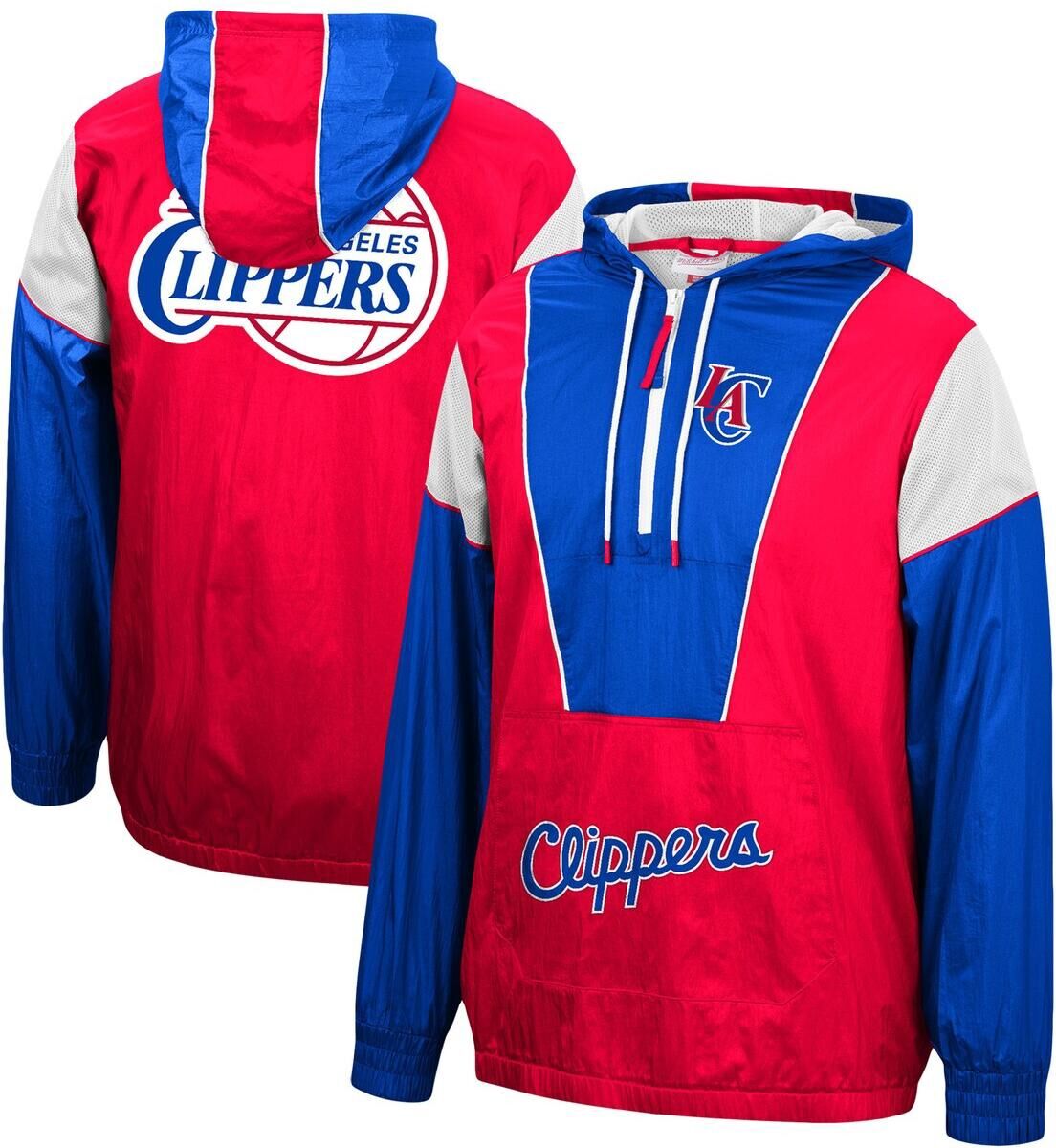 Mitchell & Ness Men's Red, Royal La Clippers Hardwood Classics Highlight Reel Windbreaker Half-Zip Hoodie Jacket - Red, Royal