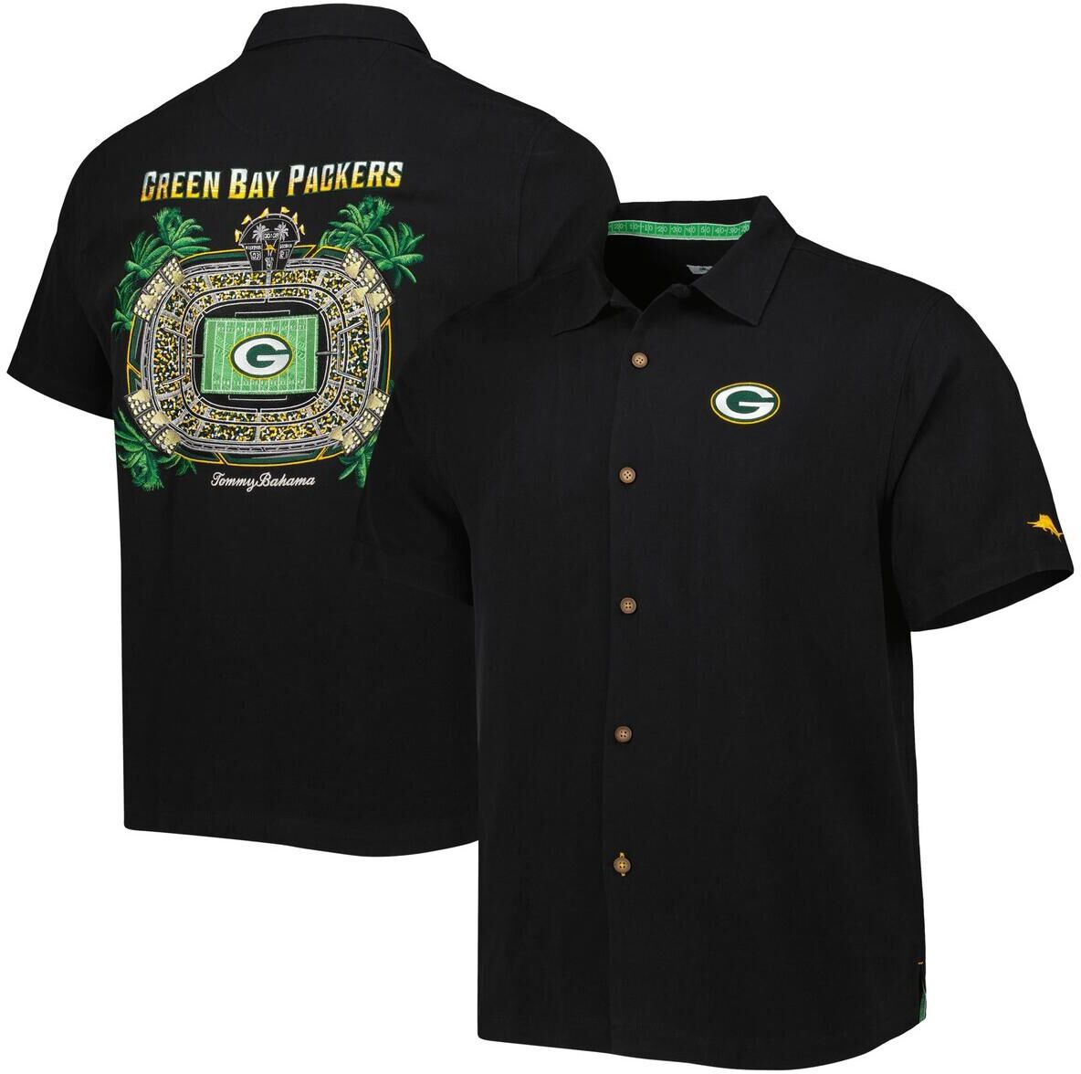 Tommy Bahama Men's Tommy Bahama Black Green Bay Packers Top of Your Game Camp Button-Up Shirt - Black