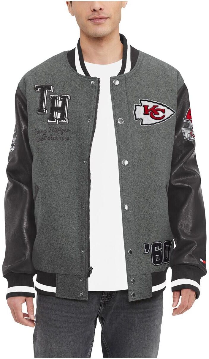 Tommy Hilfiger Men's Tommy Hilfiger Heather Gray, Black Kansas City Chiefs Gunner Full-Zip Varsity Jacket - Heather Gray, Black