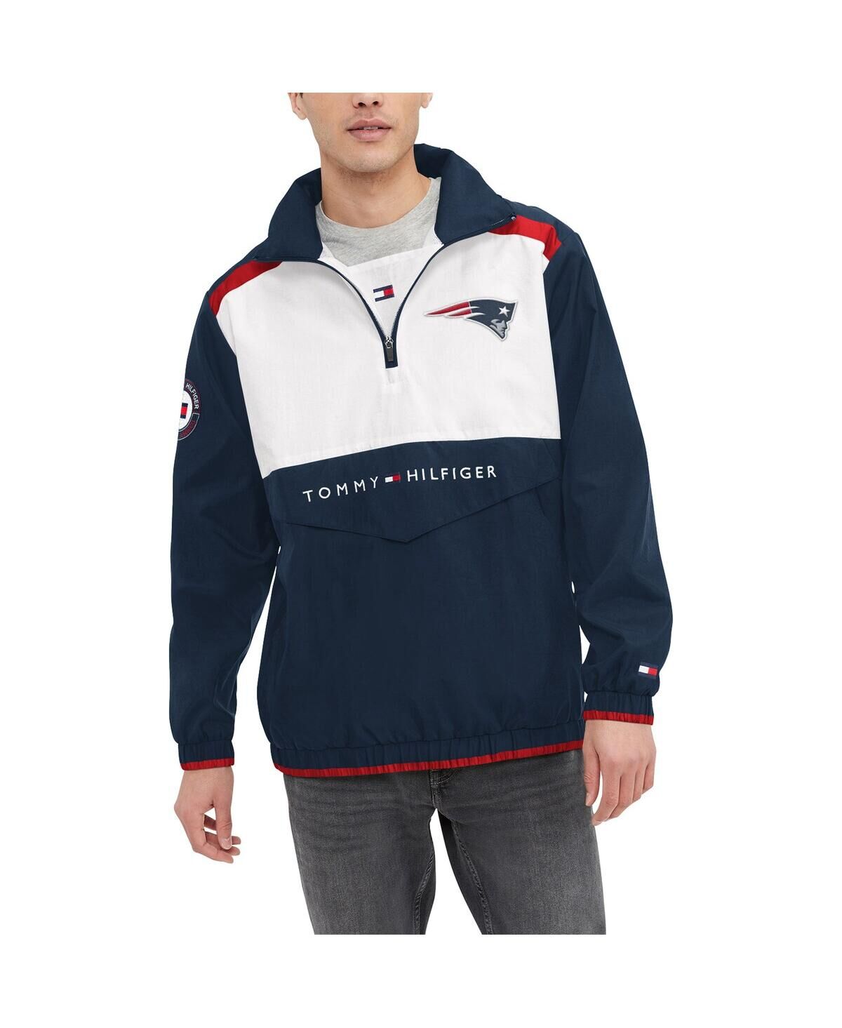 Tommy Hilfiger Men's Tommy Hilfiger Navy, White New England Patriots Carter Half-Zip Hooded Top - Navy, White