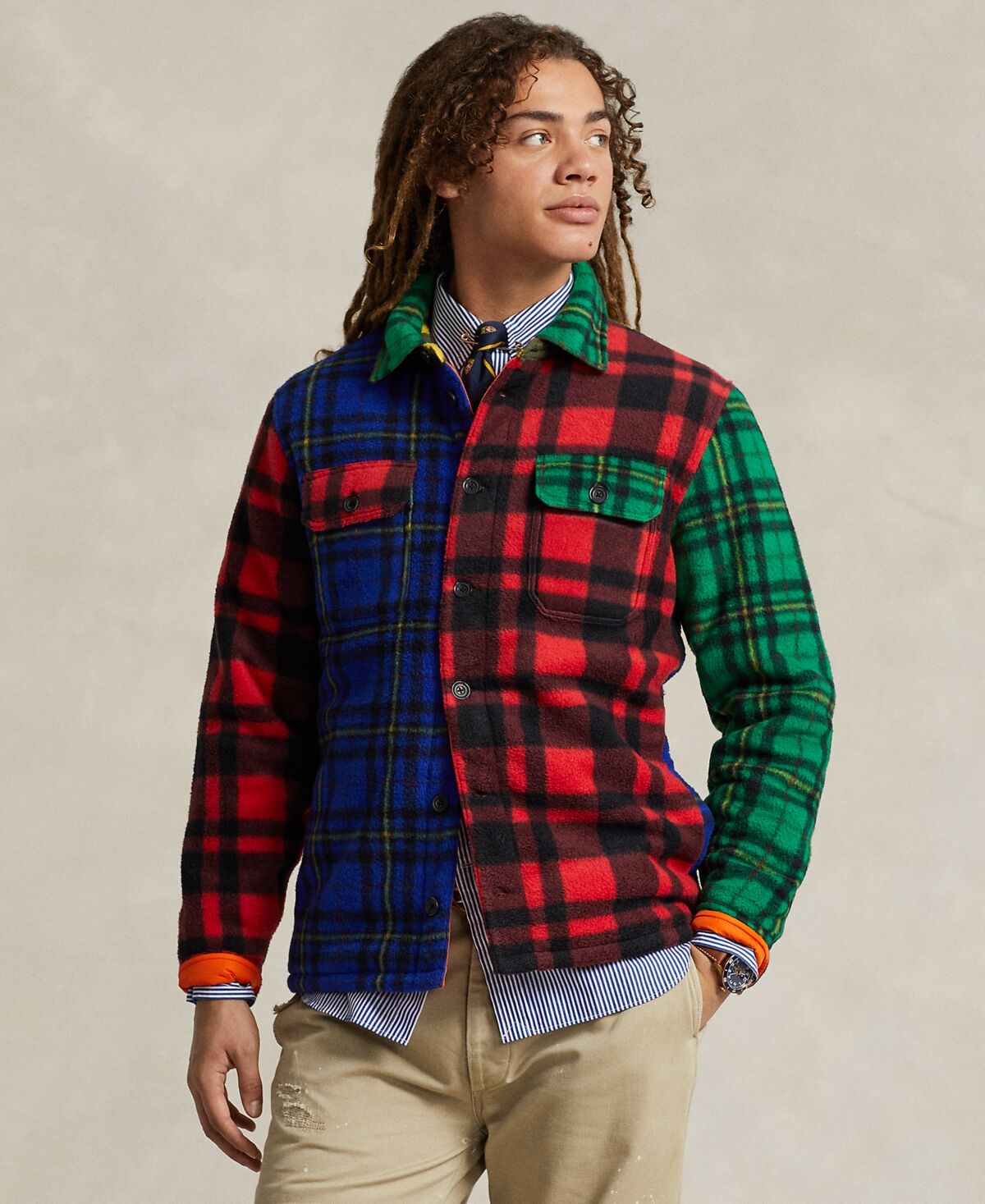 Ralph Lauren Polo Ralph Lauren Men's Plaid Brushed Fleece Shirt Jacket - Martin Red Multi Holiday Plaid