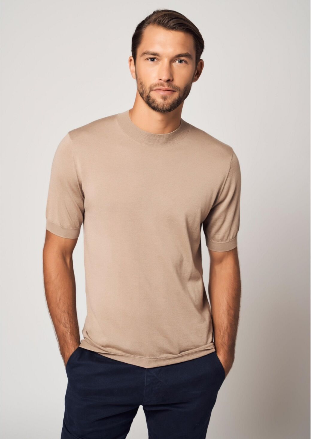 Bellemere New York Bellemere Men's Essential Cashmere Silk T-Shirt - Sand