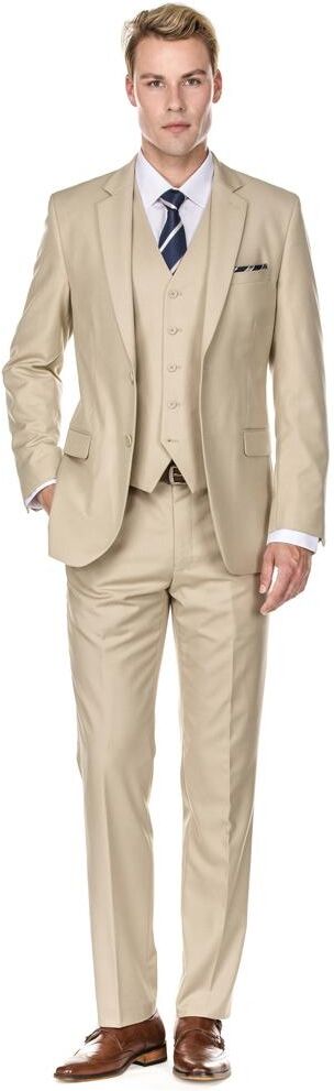 Braveman Brave man Men's 3-Piece Premium Vested 3-Piece Slim Fit Suit - Tan