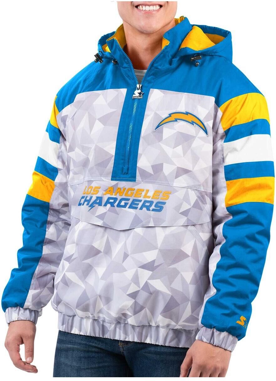 Starter Men's Starter White and Powder Blue Los Angeles Chargers Thursday Night Gridiron Raglan Half-Zip Hooded Jacket - White, Powder Blue