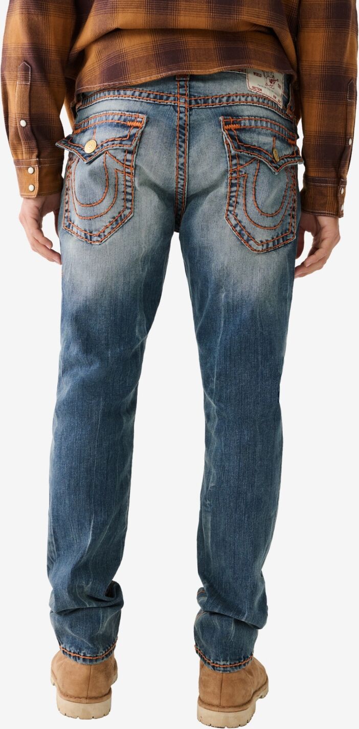 True Religion Men's Rocco Flap Super T Skinny Denim Jeans - Destroyed Trophy Dark Wash