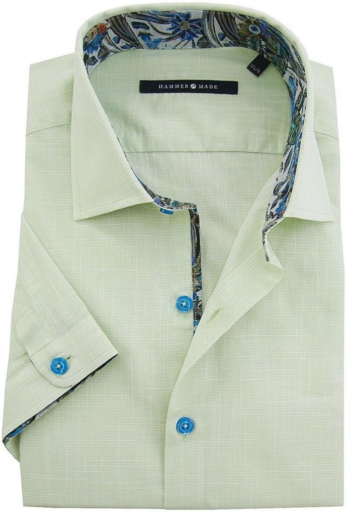 Hammer Made - Men's Cotton Green Short Sleeve Button Down Shirt with Spread Collar - Green