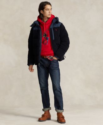 Ralph Lauren Polo Ralph Lauren Mens Hybrid Down Jacket Plaid Pony Hoodie Plaid Oxford Shirt Slim Straight Jeans