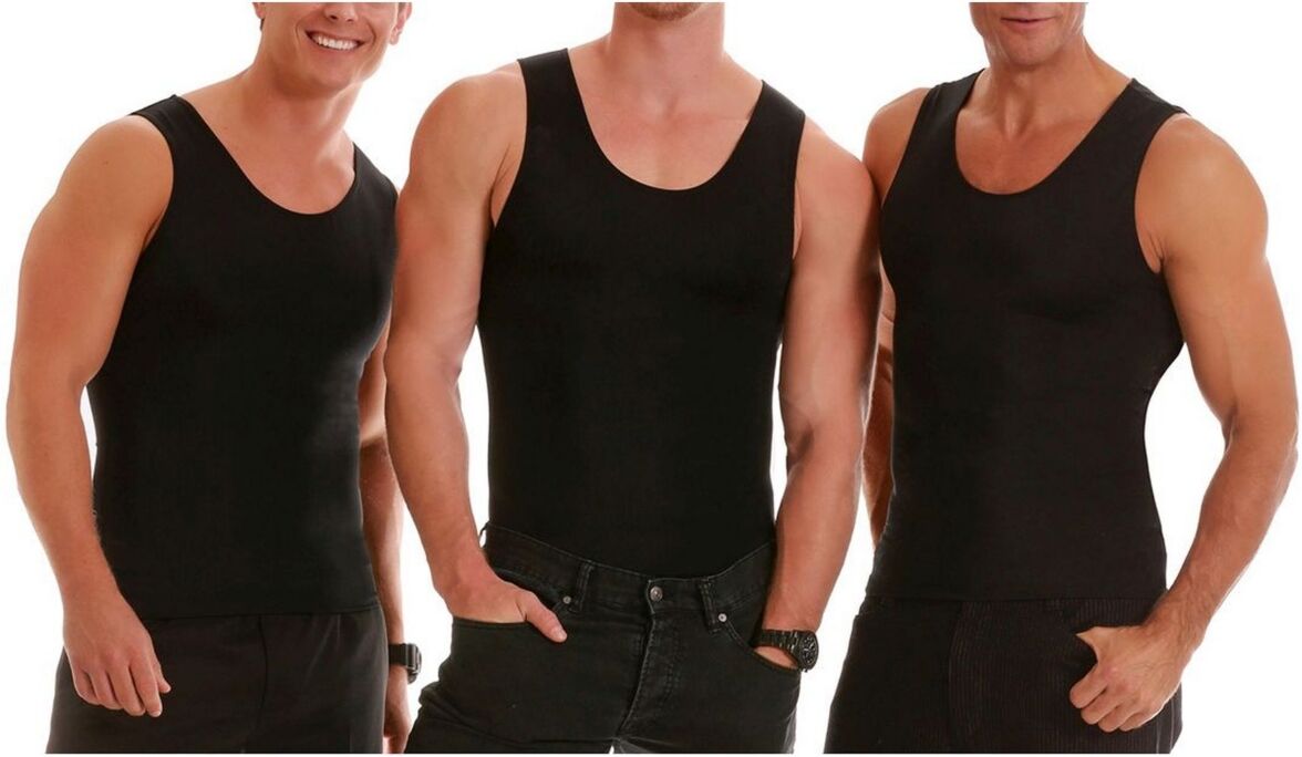 Instaslim Insta Slim Men's 3 Pack Compression Muscle Tank T-Shirts - Black