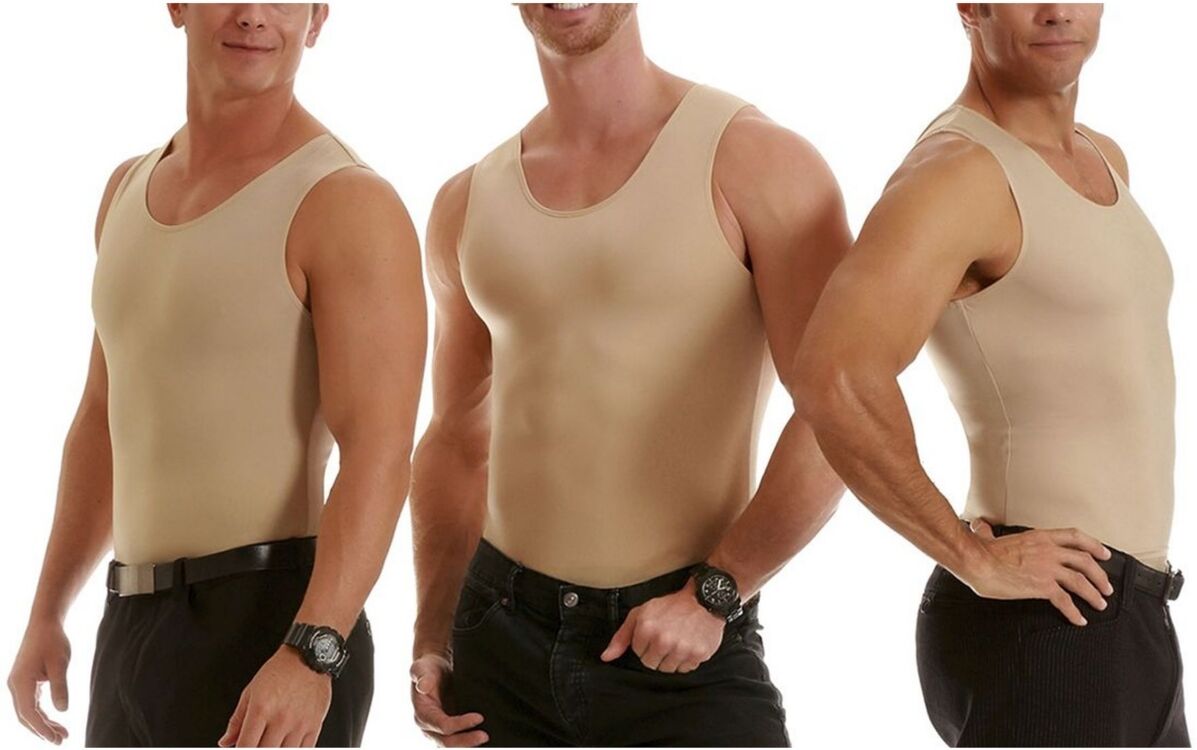 Instaslim Insta Slim Men's 3 Pack Compression Muscle Tank T-Shirts - Tan