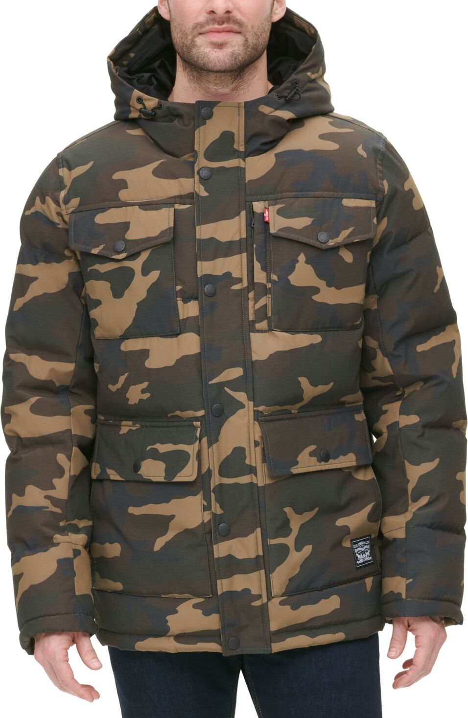 Levi's s Quilted Four Pocket Parka Hoody Jacket - Camouflage