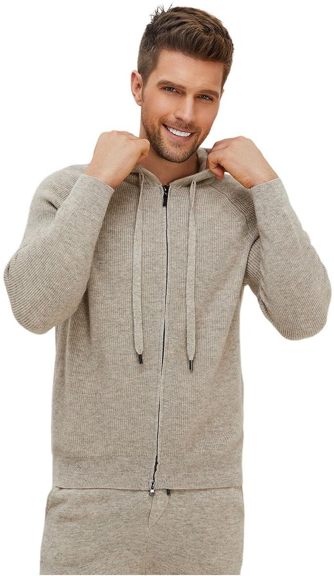 Bellemere New York Men's Bellemere Ribbed Cashmere Full Zipper Hoodie - Camel