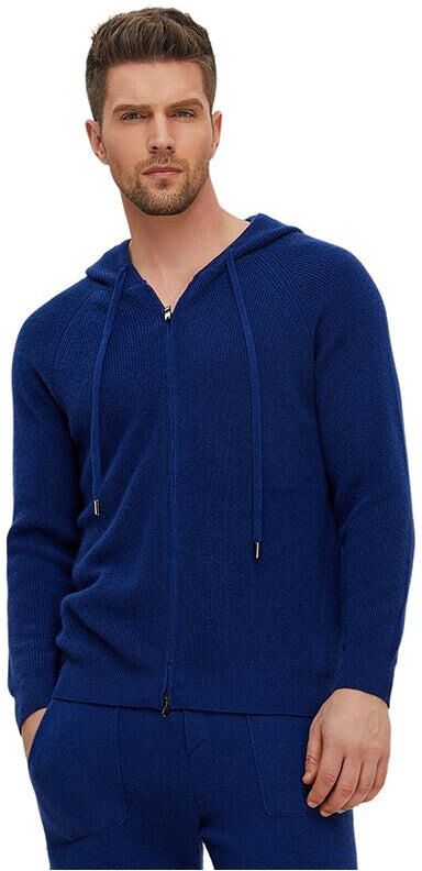 Bellemere New York Men's Bellemere Ribbed Cashmere Full Zipper Hoodie - Dark blue