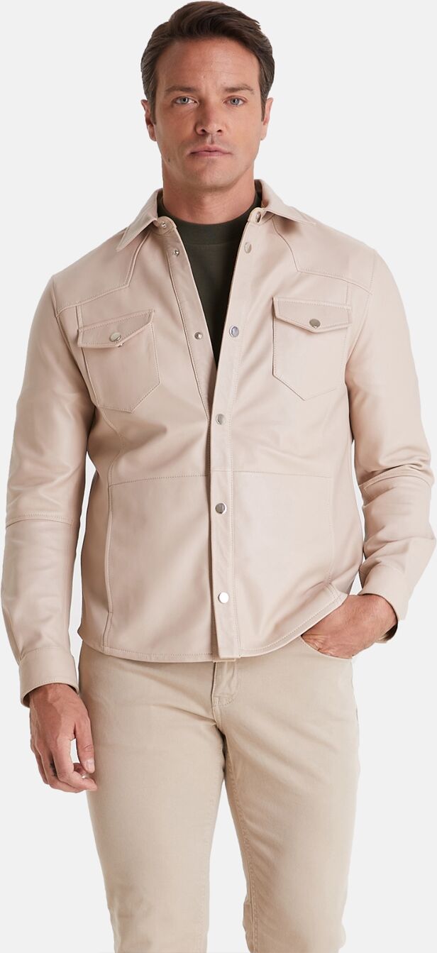 Furniq Uk Men's Leather Jacket, Nappa Beige - Beige/khaki