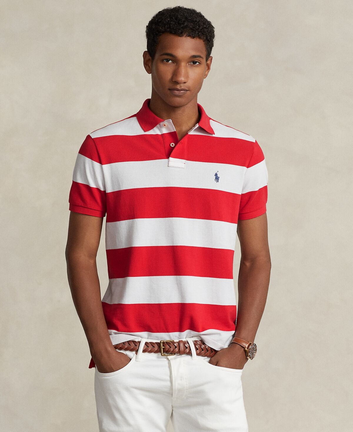 Ralph Lauren Polo Ralph Lauren Men's Classic-Fit Striped Mesh Polo Shirt - Post Red /White