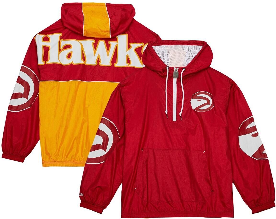 Mitchell & Ness Men's Mitchell & Ness Red Atlanta Hawks Hardwood Classics Team Og 2.0 Anorak Hoodie Half-Zip Windbreaker Jacket - Red