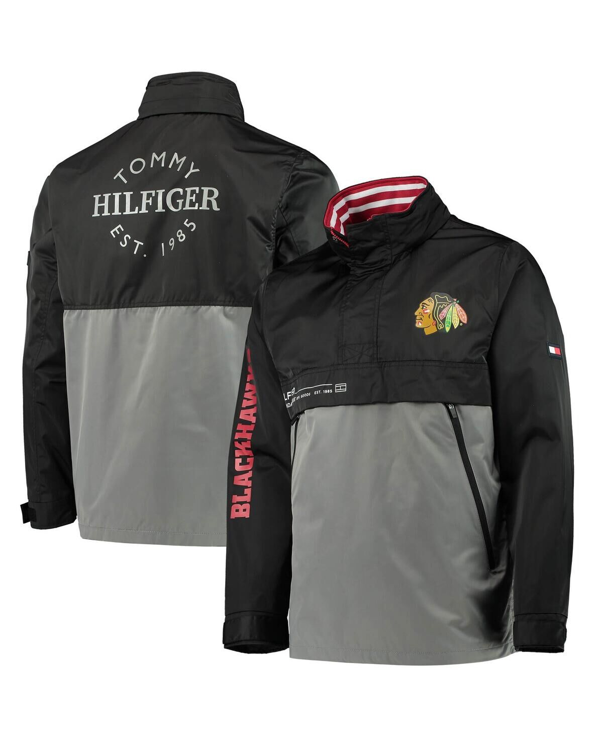 Tommy Hilfiger Men's Tommy Hilfiger Black, Gray Chicago Blackhawks Anorak Quarter-Zip Hoodie Jacket - Black, Gray