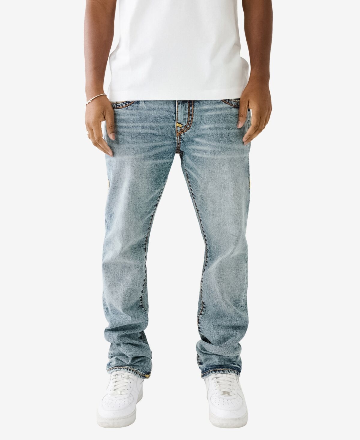 True Religion Men's Ricky No Flap Super T Straight Jeans - Mykonos Medium Wash